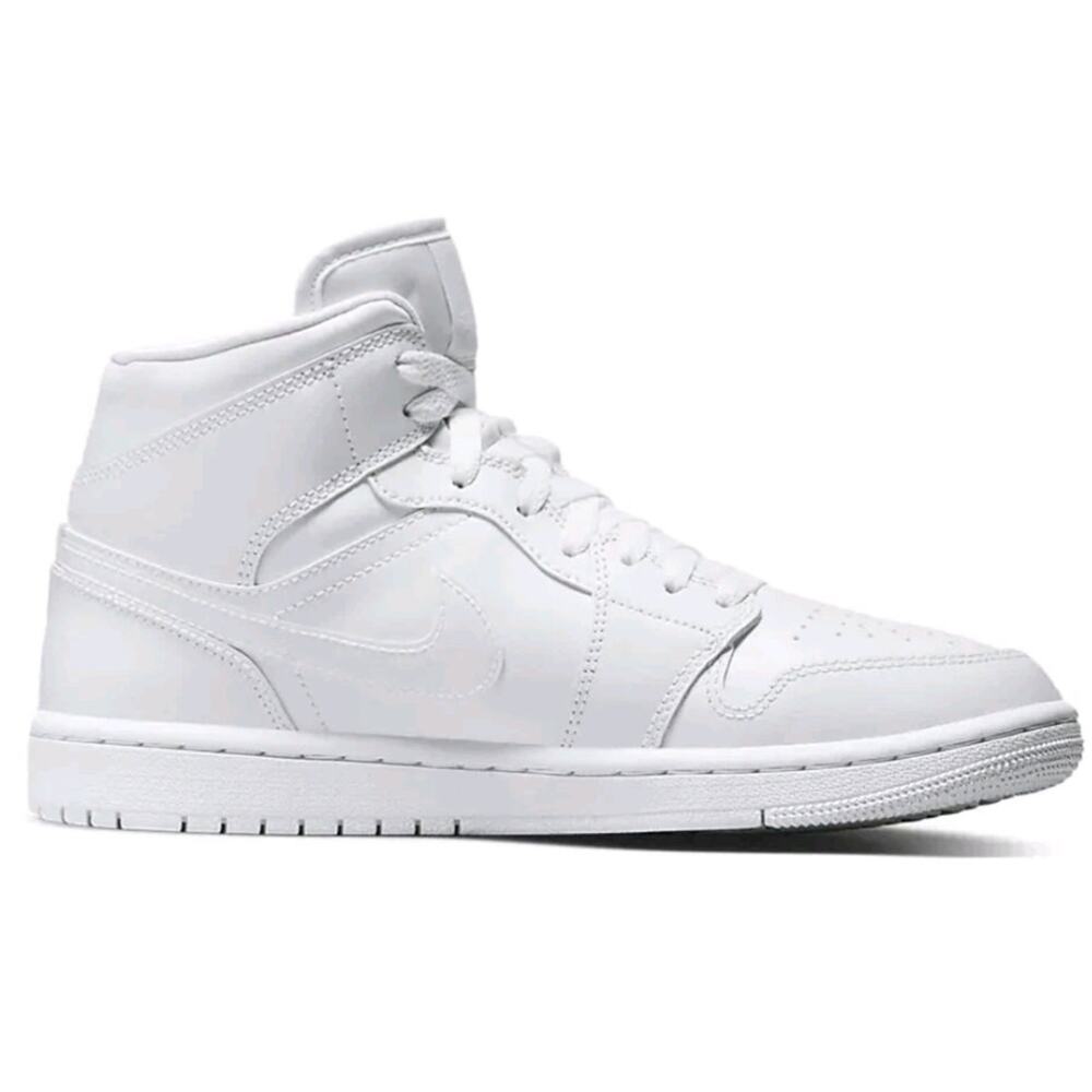 Nike WOMEN Air Jordan 1 Mid Triple White Women White Leather Size 10.5